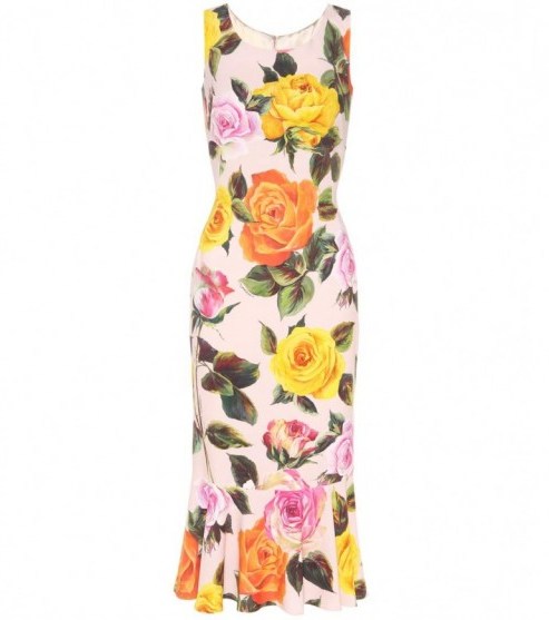 DOLCE & GABBANA Rose Printed crêpe dress with frill hem ~ Italian designer clothing ~ spring/summer chic ~ elegant fitted dresses - flipped