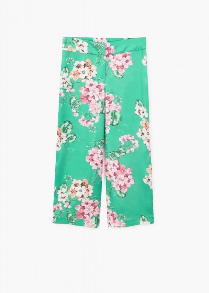 MANGO Flowy floral trousers ~ green pajama style pants ~ satin style trouser ~ flowy summer fashion