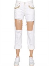 FORTE COUTURE EMBELLISHED COTTON DENIM JEANS WHITE