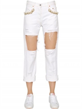 FORTE COUTURE EMBELLISHED COTTON DENIM JEANS WHITE - flipped