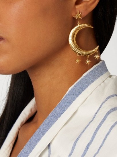 MARTE FRISNES Freya gold-plated earring ~ large statement single earrings ~ moon and stars jewellery - flipped