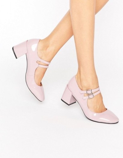 Glamorous Mary Jane Dusty Pink Patent Mid Heeled Shoes ~ double strap Mary Janes ~ chunky heel shoes ~ mid block heels - flipped