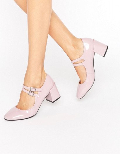 Glamorous Mary Jane Dusty Pink Patent Mid Heeled Shoes ~ double strap Mary Janes ~ chunky heel shoes ~ mid block heels