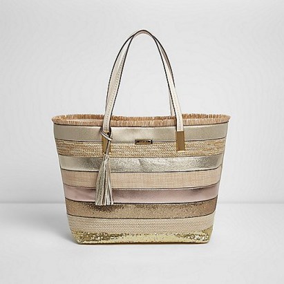 River Island Gold metallic woven straw beach tote bag ~ summer holiday bags ~ stylish shopper ~ chic shoppers - flipped