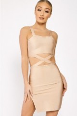GRAZIELLA CAMEL CUT OUT WAIST BANDAGE DRESS ~ bodycon dresses ~ going out fashion ~ party