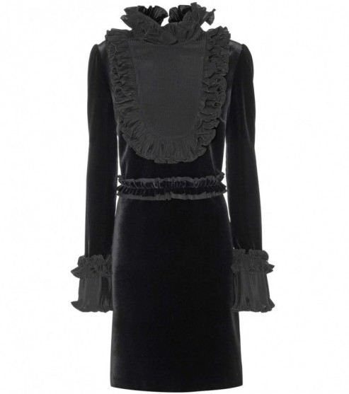 GUCCI Silk-trimmed velvet dress ~ black long sleeve high neck dresses ~ luxe occasion wear ~ ruffled ~ ruffle deets
