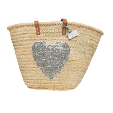 Le Papillon Vert French Basket: Emma Heart ~ sequin embellished baskets ~ summer bags ~ holiday beach accessories