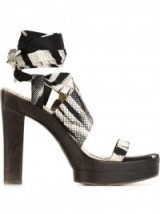 HERMÈS VINTAGE digital print sandals ~ black and white print chunky ankle tie shoes – designer high heels