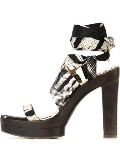 HERMÈS VINTAGE digital print sandals ~ black and white print chunky ankle tie shoes – designer high heels - flipped