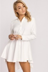 In The Style KARINA WHITE SKATER SHIRT DRESS ~ dip hem dresses ~ long sleeve fit and flare
