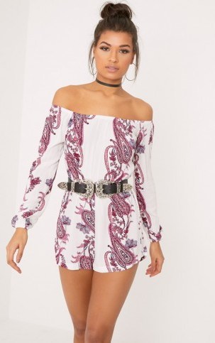 KENNIE PINK PAISEY PRINT BARDOT PLAYSUIT ~ off the shoulder playsuits ~ summer festival fashion - flipped