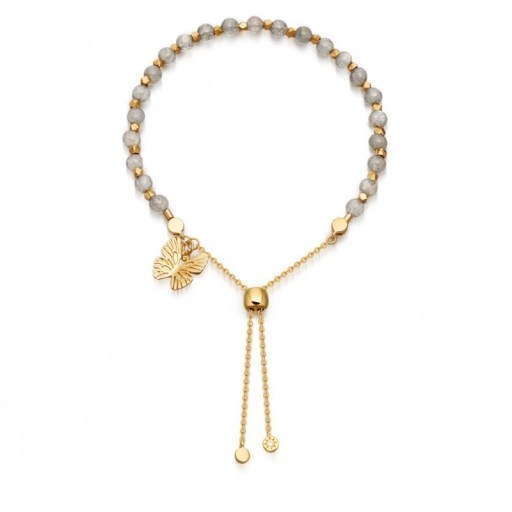 Labradorite Super Kula Butterfly Bracelet. 18 carat yellow gold plated sterling silver bracelets | butterflies | luxe style jewellery | gemstone accessory - flipped