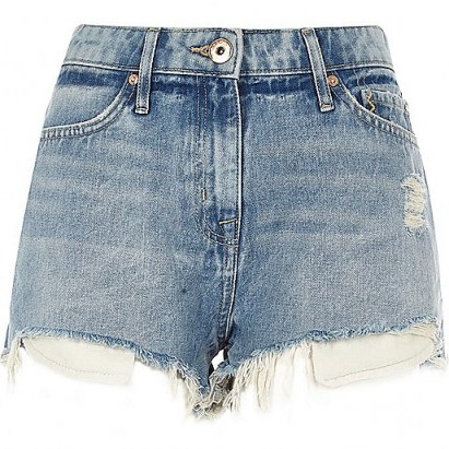 River Island light blue wash mid rise ripped hot pants ~ frayed denim shorts ~ casual summer fashion ~ distressed - flipped