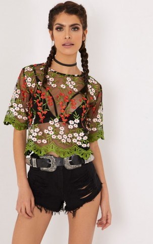 LOREN BLACK EMBROIDERED TOP ~ sheer tops - flipped