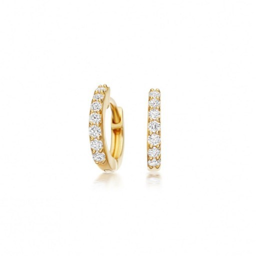 Mini Halo Hoop White Diamond Earrings in 14 carat yellow gold. Small neat hoops | minimalist jewellery | luxe-style accessory | diamonds - flipped
