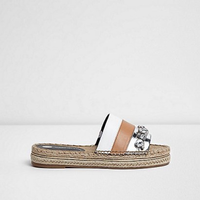 river island nude panel diamante espadrille sliders ~ summer flats ~ flat sandals ~ holiday shoes - flipped