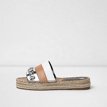 river island nude panel diamante espadrille sliders ~ summer flats ~ flat sandals ~ holiday shoes