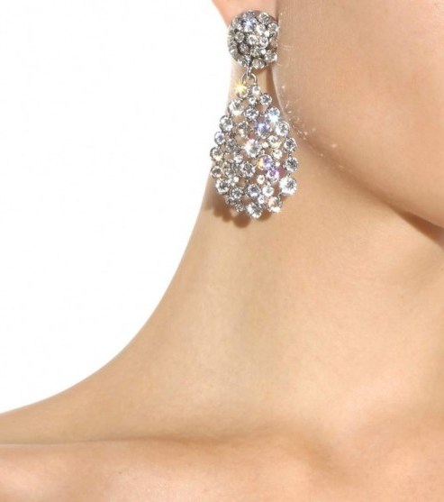 OSCAR DE LA RENTA Crystal-embellished clip-on earrings ~ large statement drop earrings ~ bling jewellery - flipped
