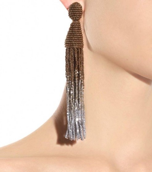 OSCAR DE LA RENTA Tassel clip-on earrings ~ statement drop earrings ~ bling jewellery ~ designer fashion accessories - flipped