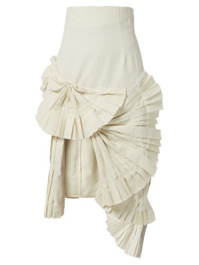 JACQUEMUS Pleated fan-detail midi skirt beige ~ statement pleated skirts ~ beautiful fashion - flipped