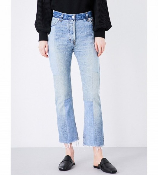 RE/DONE Slim-fit cropped denim jeans Denim Patch. Blue crop leg jeans | frayed hem | distressed | faded - flipped