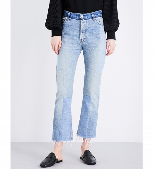 RE/DONE Slim-fit cropped denim jeans Denim Patch. Blue crop leg jeans | frayed hem | distressed | faded