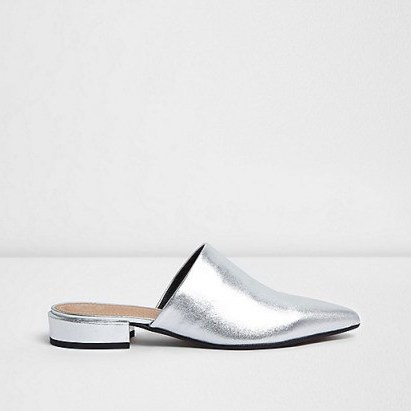 River Island Silver metallic leather slip on mules - flipped