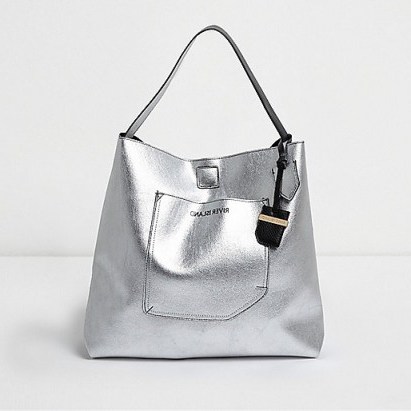 River Island Silver metallic reversible underarm beach bag ~ summer holiday bags ~ stylish shopper - flipped