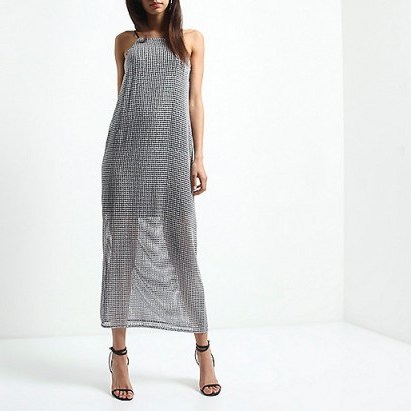 River Island Silver sequin maxi cami slip dress – strappy party dresses – semi sheer evening fashion – going out - flipped