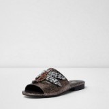 River Island Silver snake embossed dragonfly mules