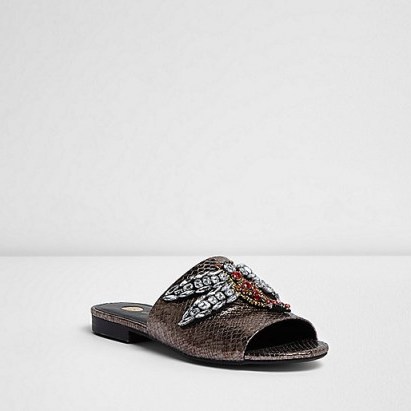 River Island Silver snake embossed dragonfly mules - flipped