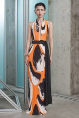 Solace London Laryn Maxi Dress Orange Print. Plunge front halterneck | long halter dresses | plunging neckline | elegant occasion fashion