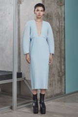 Solace London Phillipa Dress Wedgewood. Light blue plunge front midi dresses | deep V-neckline | long sleeved |