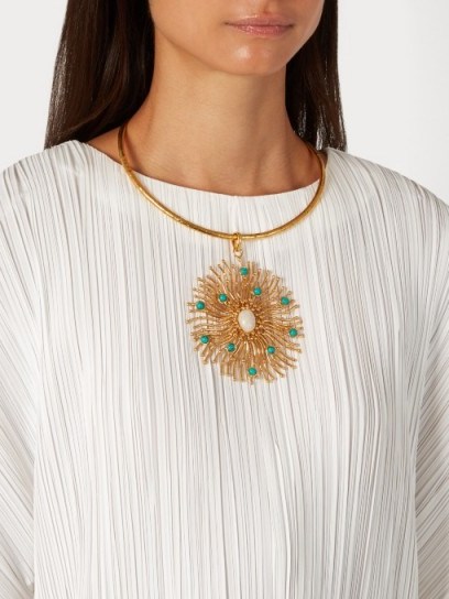 SYLVIA TOLEDANO Solar gold-plated necklace ~ large statement necklaces ~ turquoise stone jewellery ~ round pendants - flipped