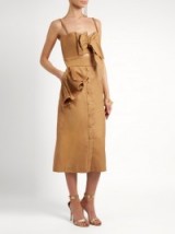 JOHANNA ORTIZ Soledad khaki-brown ruffled cotton-drill dress ~ strappy summer evening dresses ~ beautiful clothing with style