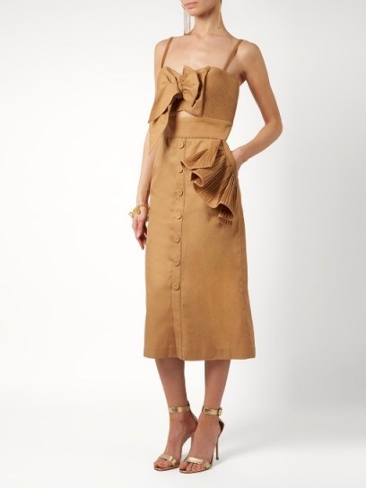 JOHANNA ORTIZ Soledad khaki-brown ruffled cotton-drill dress ~ strappy summer evening dresses ~ beautiful clothing with style - flipped