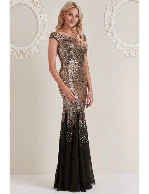 Stephanie Pratt – Sequin and Chiffon Maxi Dress in Black/gold ~ long sleeveless prom dresses ~ glamorous occasion wear ~ shimmering event fashion - flipped