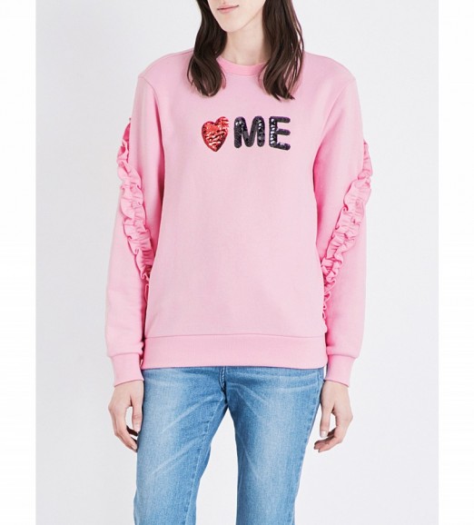 STEVE J & YONI P Love Me frill-detail cotton-jersey sweatshirt. Pink sweatshirts | casual ruffle tops