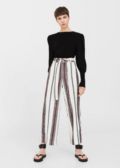 MANGO Striped cotton trousers ~ wide leg stripe print pants ~ summer fashion
