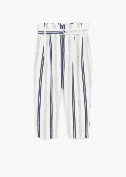 MANGO Striped linen-blend trousers ~ blur stripe crop leg pants ~ cropped ~ summer fashion - flipped