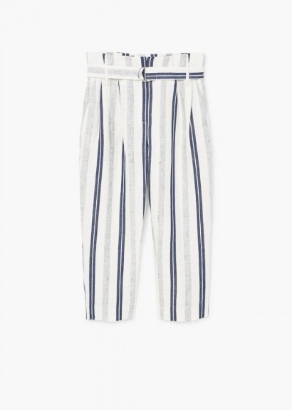 MANGO Striped linen-blend trousers ~ blur stripe crop leg pants ~ cropped ~ summer fashion