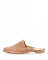 Stuart Weitzman Mulearky Satin Slip-On Flat Mule. Blush-pink mules | luxe slip on flats | luxury casual flat shoes