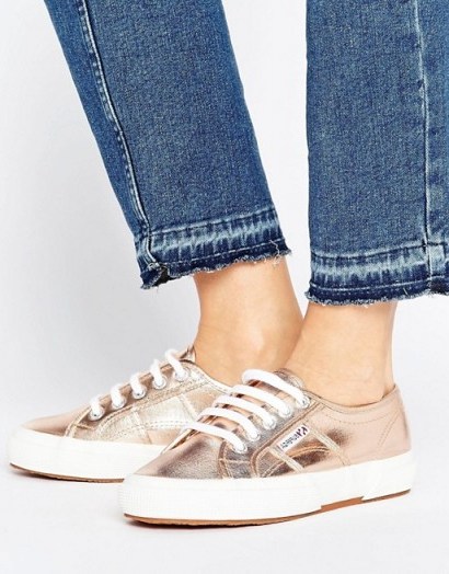 Superga 2750 Metallic Trainers Pink. Sneakers | sports luxe | casual flat shoes | flats - flipped