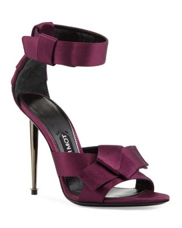 TOM FORD Bow Satin Ankle-Strap 105mm Sandal Purple ~ high metal pin heel sandals ~ designer heels ~ occasion shoes ~ glamorous footwear - flipped
