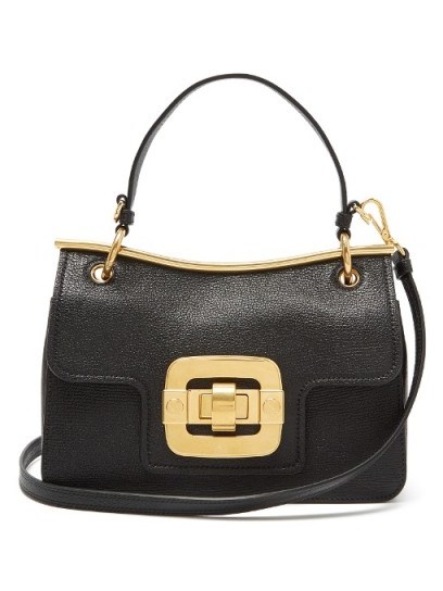 MIU MIU Waved-frame black grained-leather shoulder bag ~ chic top handle bags ~ luxury designer handbags ~ luxe shoulder bag ~ gold tone hardware - flipped