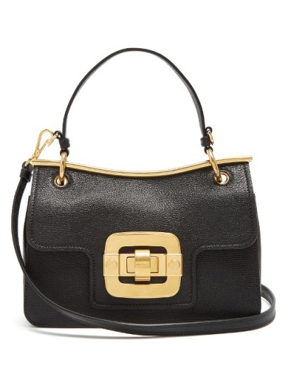 MIU MIU Waved-frame black grained-leather shoulder bag ~ chic top handle bags ~ luxury designer handbags ~ luxe shoulder bag ~ gold tone hardware