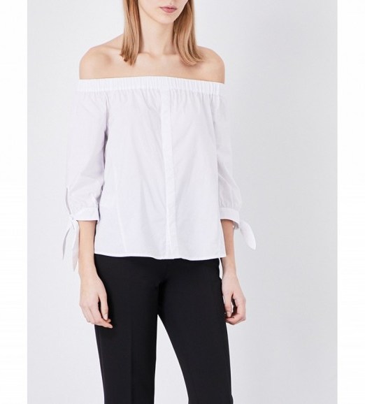 WHISTLES Estra cotton off-the-shoulder Bardot top ~ white summer sleeve tie tops - flipped