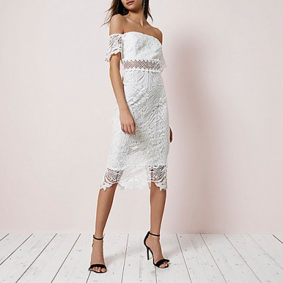 River Island White lace bardot bodycon dress ~ off the shoulder evening dresses ~ special occasion ~ feminine party fashion