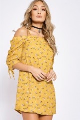 In The Style WHITNIE YELLOW DITSY FLORAL STRAPPY BARDOT DRESS ~ off the shoulder summer dresses