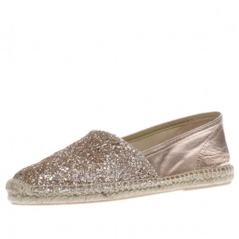 solillas rose gold espadrille flats. Glitter embellished leather espadrilles | summer flats | luxe flat holiday shoes - flipped